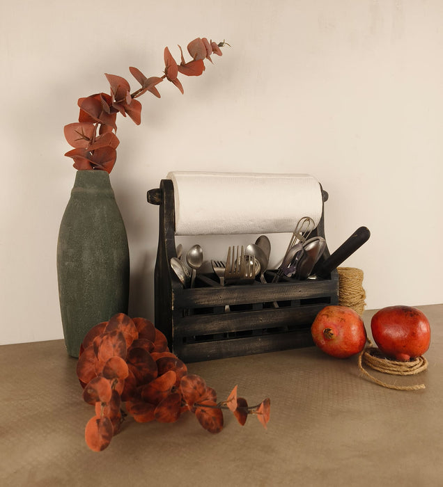 AUDREY Wooden Kitchen Roll Holder and Cutlery Holder