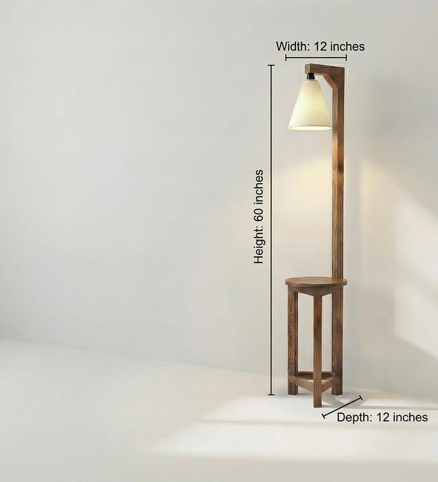 Accent Wooden Floor Lamp with Brown Base and Beige Fabric Lampshade