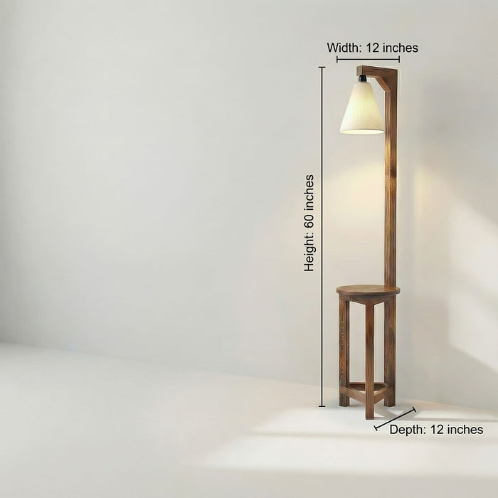 Accent Wooden Floor Lamp with Brown Base and Beige Fabric Lampshade