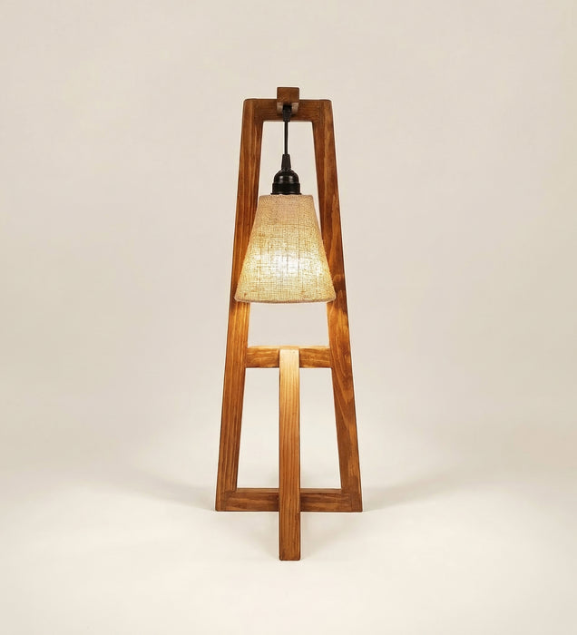Achille Brown Wooden Table Lamp with White Jute Lampshade
