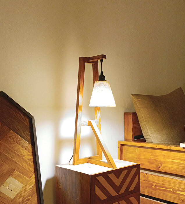 Achille Brown Wooden Table Lamp with White Jute Lampshade