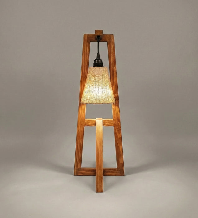 Achille Brown Wooden Table Lamp with White Jute Lampshade