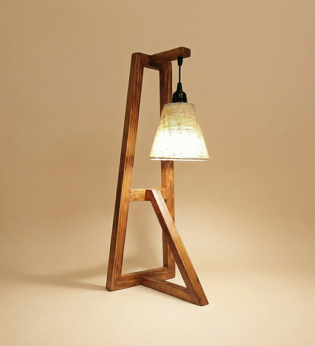 Achille Brown Wooden Table Lamp with White Jute Lampshade