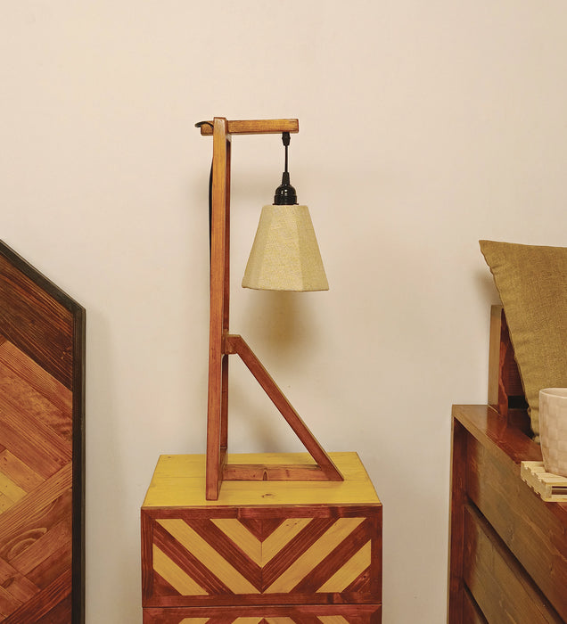 Achille Brown Wooden Table Lamp with White Jute Lampshade