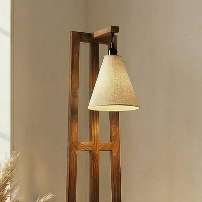 Achille Wooden Floor Lamp with Brown Base and Jute Fabric Lampshade