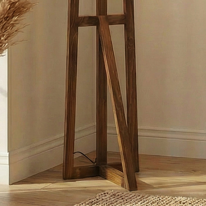 Achille Wooden Floor Lamp with Brown Base and Jute Fabric Lampshade