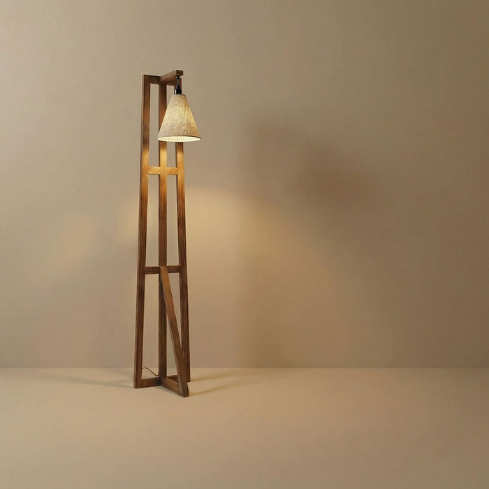 Achille Wooden Floor Lamp with Brown Base and Jute Fabric Lampshade