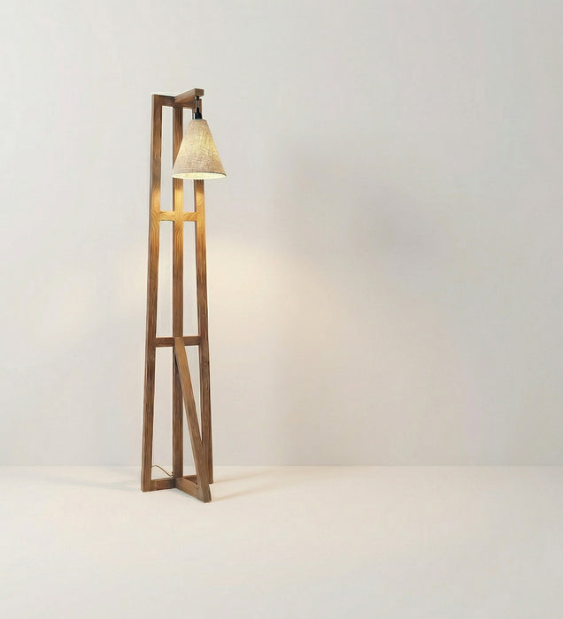 Achille Wooden Floor Lamp with Brown Base and Jute Fabric Lampshade