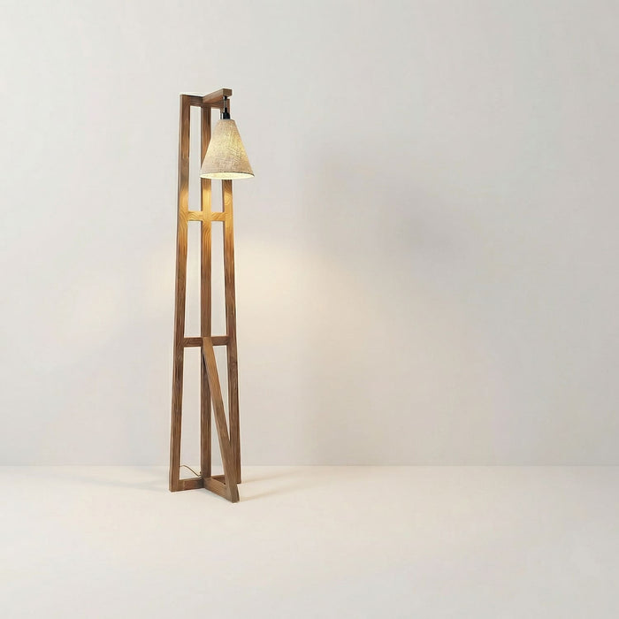 Achille Wooden Floor Lamp with Brown Base and Jute Fabric Lampshade