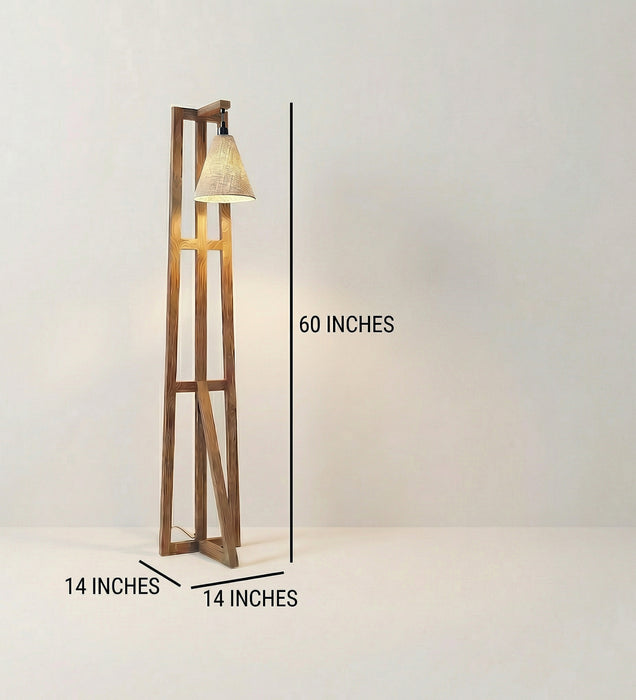 Achille Wooden Floor Lamp with Brown Base and Jute Fabric Lampshade
