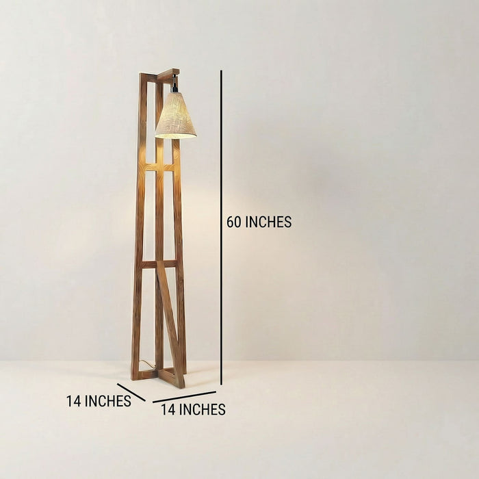 Achille Wooden Floor Lamp with Brown Base and Jute Fabric Lampshade