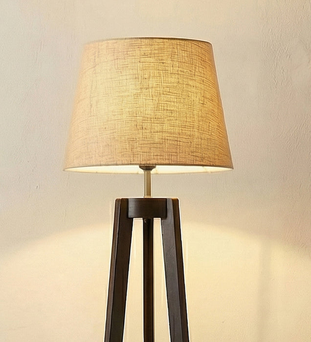 Adrienne Wooden Floor Lamp with Brown Base and Premium Beige Fabric Lampshade