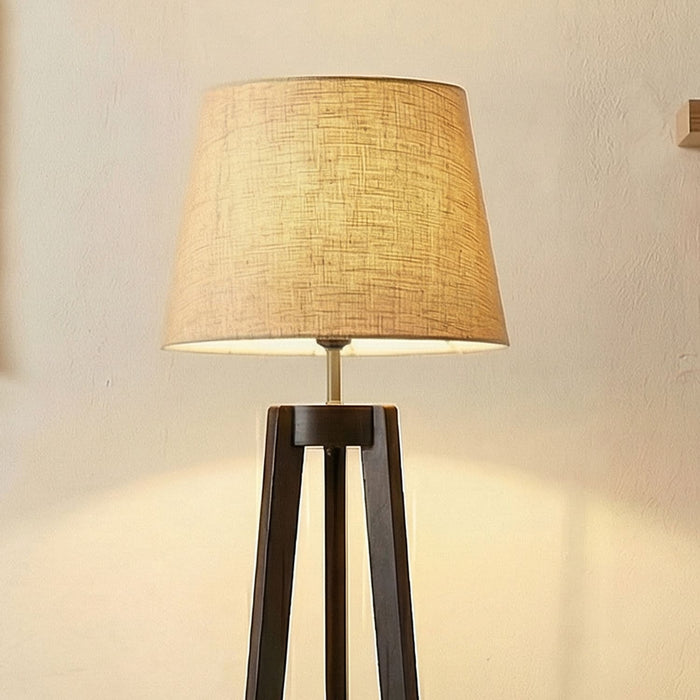 Adrienne Wooden Floor Lamp with Brown Base and Premium Beige Fabric Lampshade