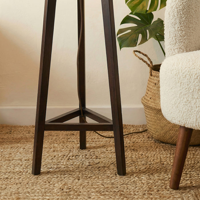 Adrienne Wooden Floor Lamp with Brown Base and Premium Beige Fabric Lampshade