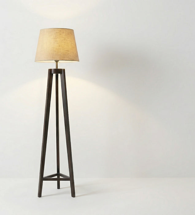 Adrienne Wooden Floor Lamp with Brown Base and Premium Beige Fabric Lampshade