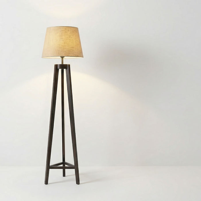 Adrienne Wooden Floor Lamp with Brown Base and Premium Beige Fabric Lampshade