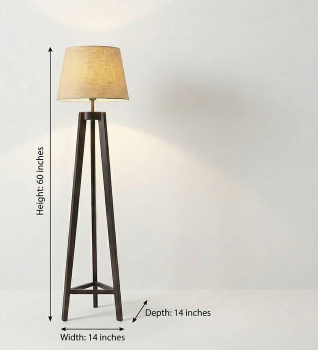 Adrienne Wooden Floor Lamp with Brown Base and Premium Beige Fabric Lampshade
