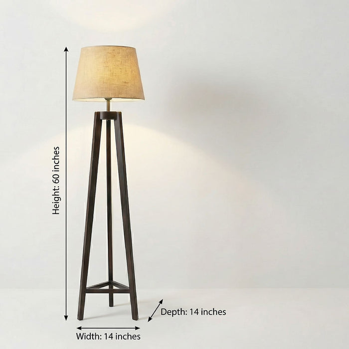 Adrienne Wooden Floor Lamp with Brown Base and Premium Beige Fabric Lampshade