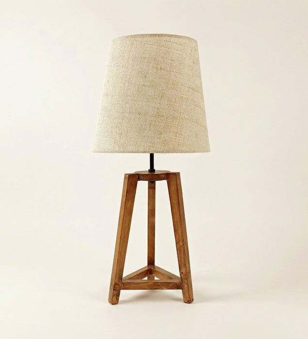 Adrienne Brown Wooden Table Lamp with White Jute Lampshade
