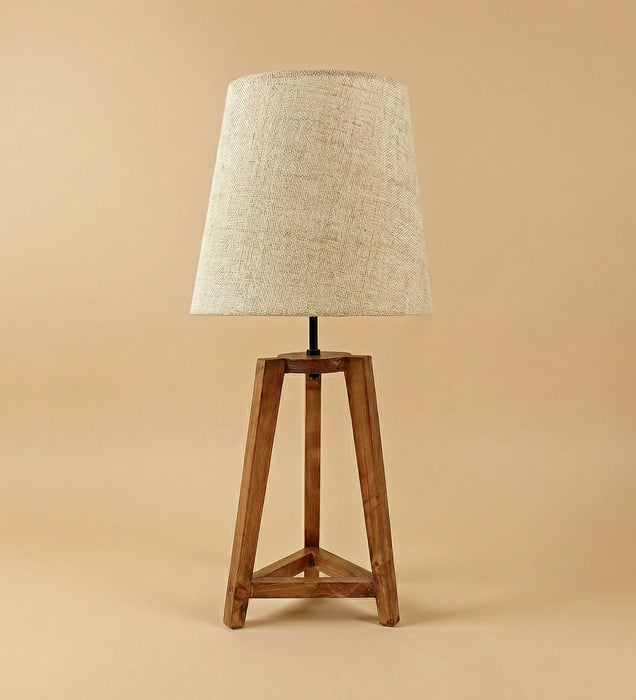 Adrienne Brown Wooden Table Lamp with White Jute Lampshade