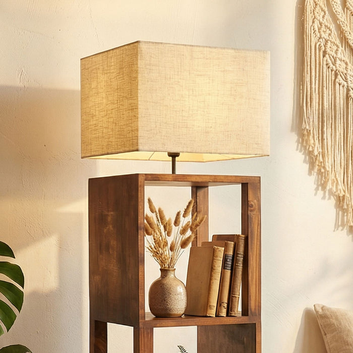 Agnes Wooden Floor Lamp with Brown Base and Jute Fabric Lampshade