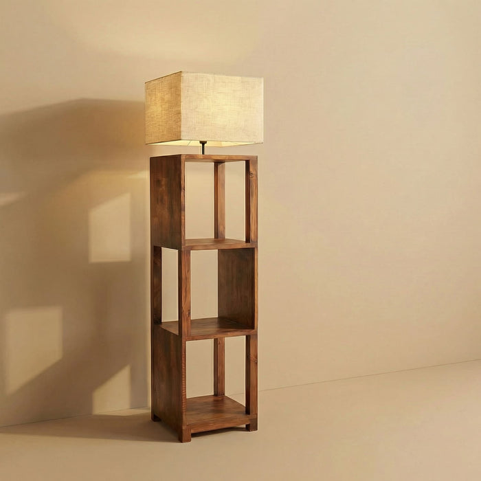 Agnes Wooden Floor Lamp with Brown Base and Jute Fabric Lampshade