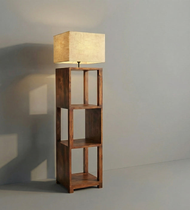 Agnes Wooden Floor Lamp with Brown Base and Jute Fabric Lampshade