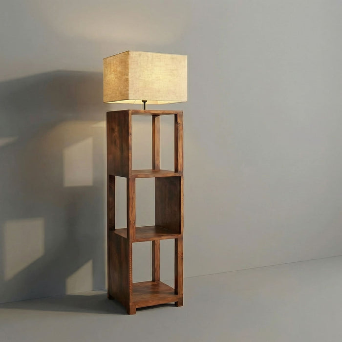 Agnes Wooden Floor Lamp with Brown Base and Jute Fabric Lampshade