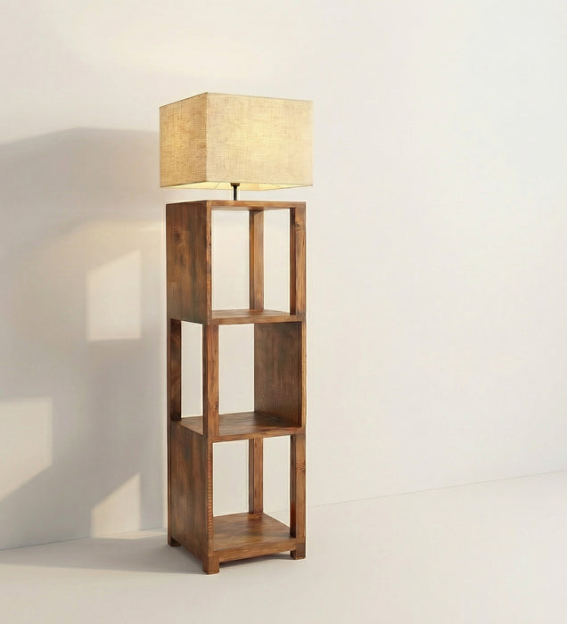 Agnes Wooden Floor Lamp with Brown Base and Jute Fabric Lampshade
