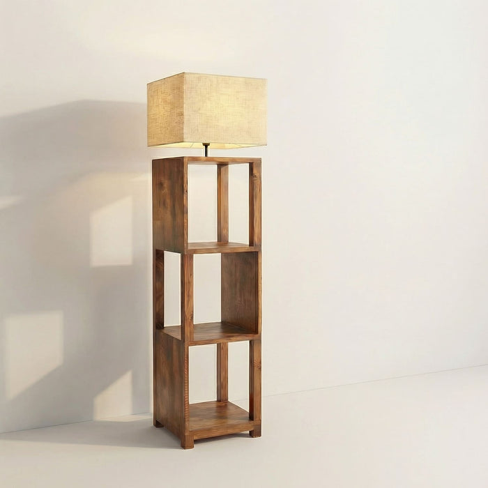 Agnes Wooden Floor Lamp with Brown Base and Jute Fabric Lampshade