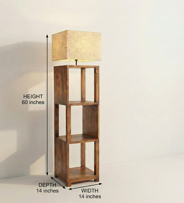 Agnes Wooden Floor Lamp with Brown Base and Jute Fabric Lampshade
