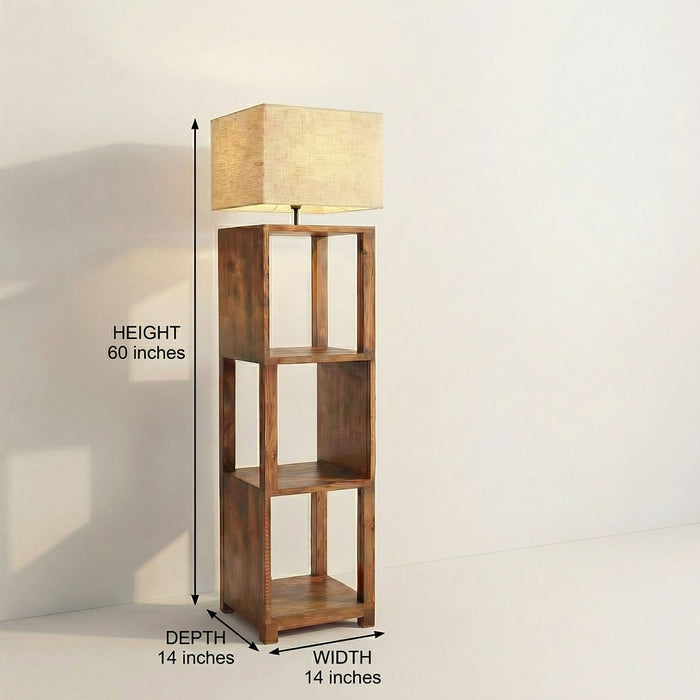 Agnes Wooden Floor Lamp with Brown Base and Jute Fabric Lampshade