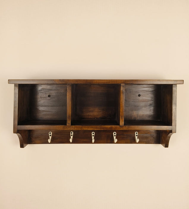 Ambrosia Wooden Wall Shelf Organiser with Key Holders