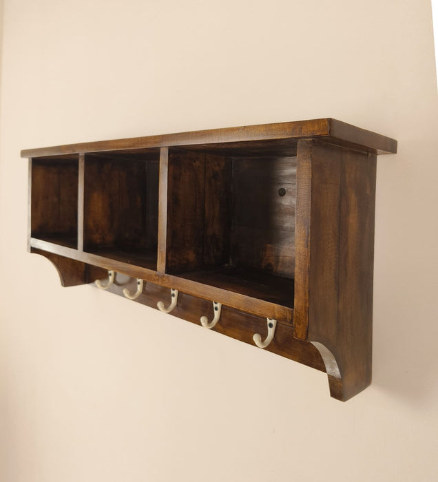 Ambrosia Wooden Wall Shelf Organiser with Key Holders