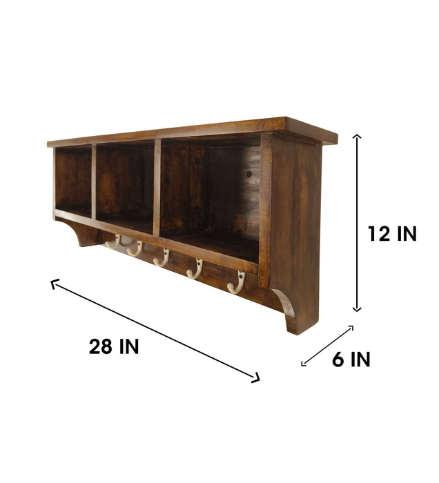 Ambrosia Wooden Wall Shelf Organiser with Key Holders