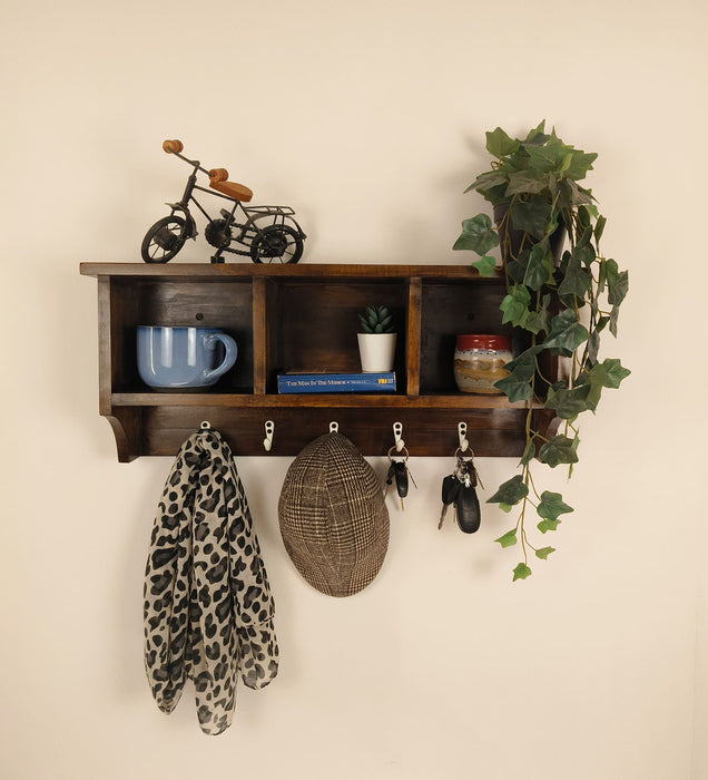 Ambrosia Wooden Wall Shelf Organiser with Key Holders