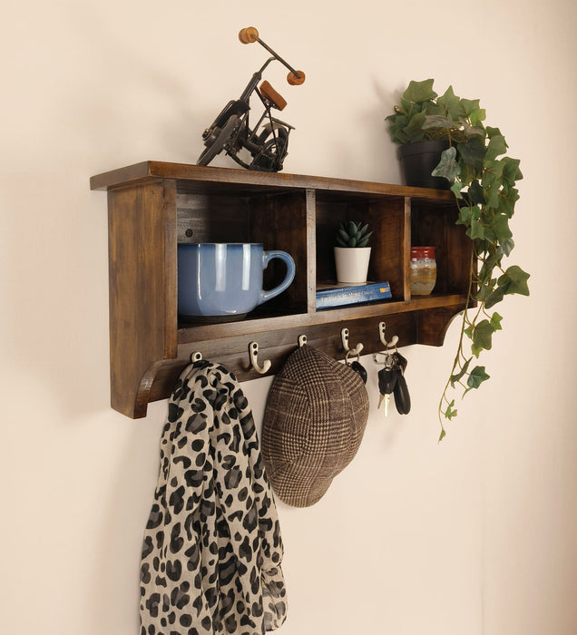 Ambrosia Wooden Wall Shelf Organiser with Key Holders