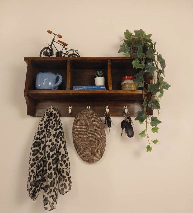 Ambrosia Wooden Wall Shelf Organiser with Key Holders