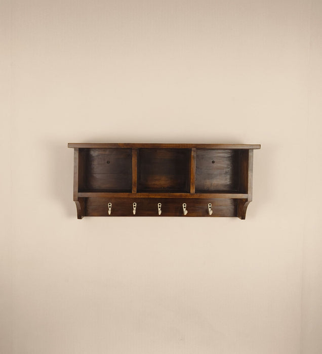 Ambrosia Wooden Wall Shelf Organiser with Key Holders