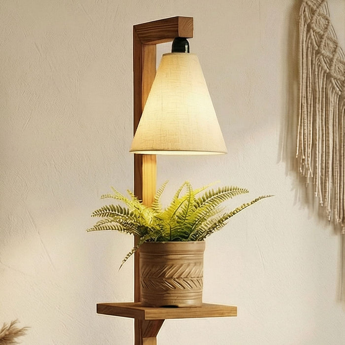 Andre Wooden Floor Lamp with Brown Base and Jute Fabric Lampshade
