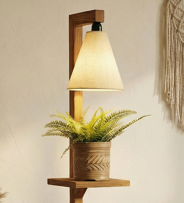 Andre Wooden Floor Lamp with Brown Base and Jute Fabric Lampshade