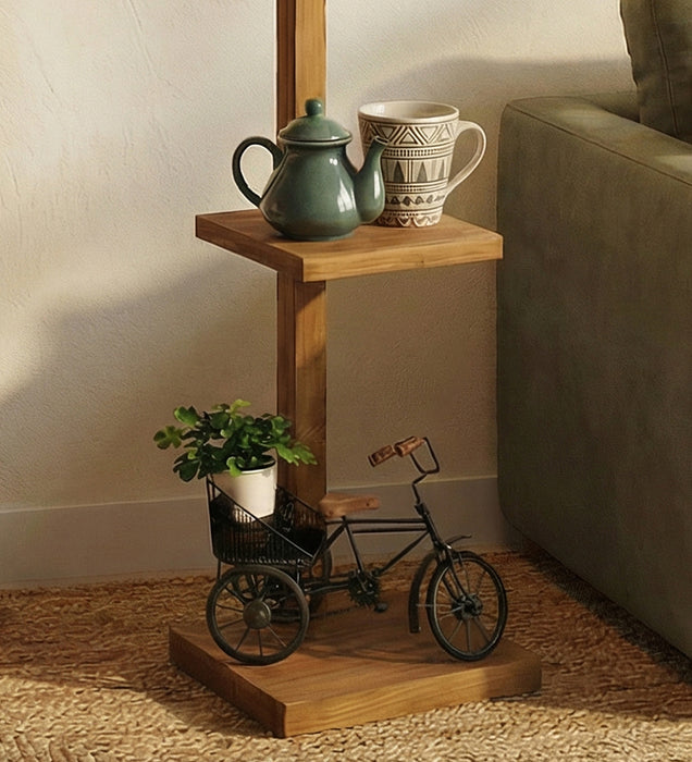 Andre Wooden Floor Lamp with Brown Base and Jute Fabric Lampshade