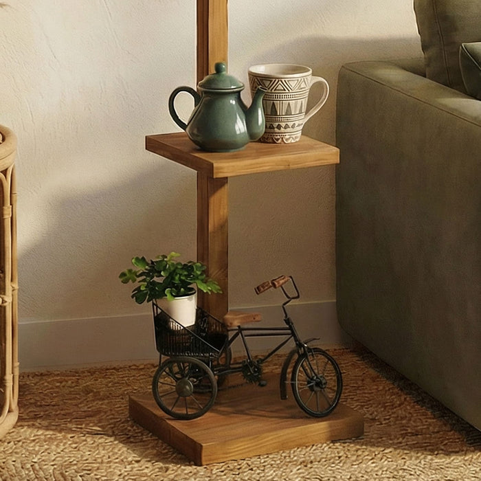 Andre Wooden Floor Lamp with Brown Base and Jute Fabric Lampshade