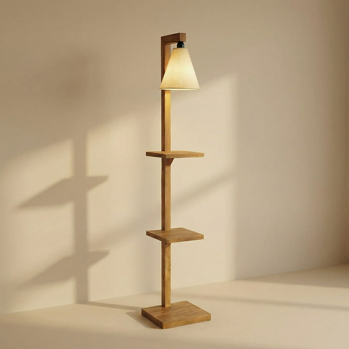 Andre Wooden Floor Lamp with Brown Base and Jute Fabric Lampshade