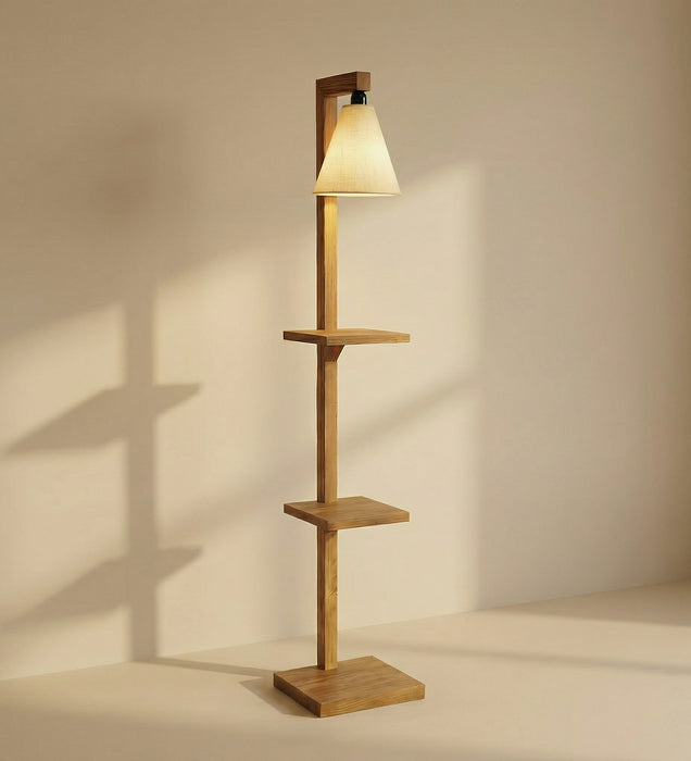 Andre Wooden Floor Lamp with Brown Base and Jute Fabric Lampshade