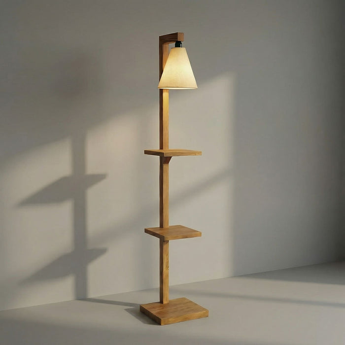 Andre Wooden Floor Lamp with Brown Base and Jute Fabric Lampshade