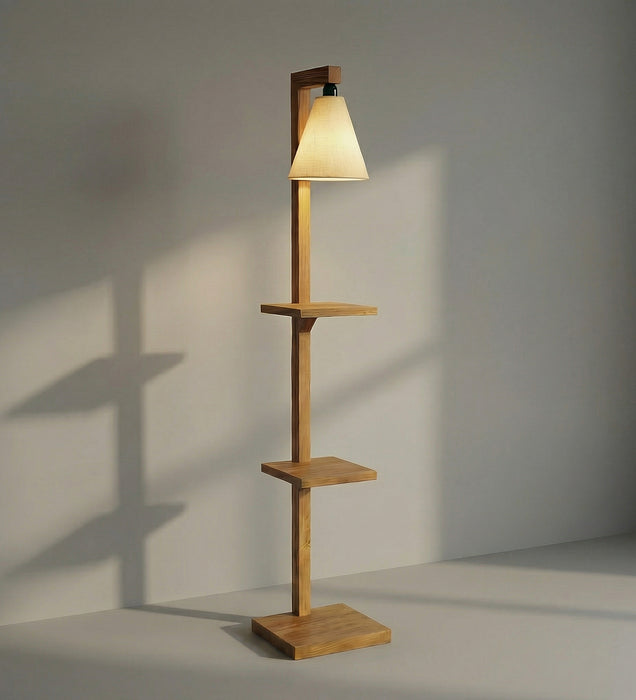 Andre Wooden Floor Lamp with Brown Base and Jute Fabric Lampshade