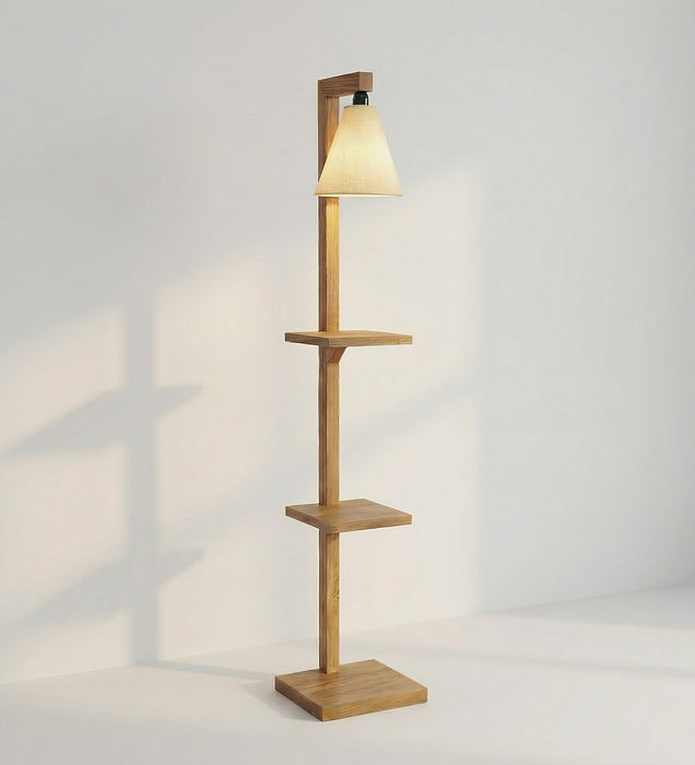 Andre Wooden Floor Lamp with Brown Base and Jute Fabric Lampshade