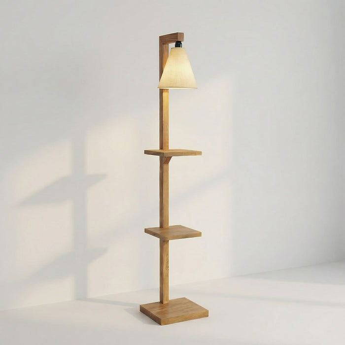 Andre Wooden Floor Lamp with Brown Base and Jute Fabric Lampshade
