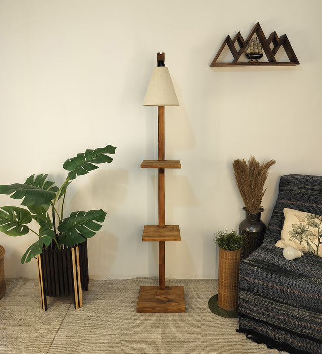 Andre Wooden Floor Lamp with Brown Base and Jute Fabric Lampshade
